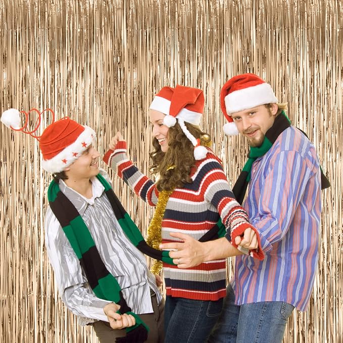 Voircoloria Champagne Foil Fringe Backdrop Curtains, 2 Pack | Tinsel Streamers - Image 5