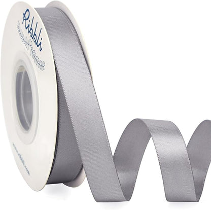 Ribbli Silver Satin Ribbon 5/8 inch x Continuous 25 Yards, Double Faced Satin by Ribbli