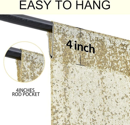 2×8FT-4PCS Champagne Sequin Backdrop Curtains Panels, Photography Backdrop - Image 5