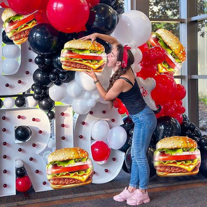 6PCS Hamburger Foil Balloons 24", Hamburger Mylar Party Decorations Set | - Image 2