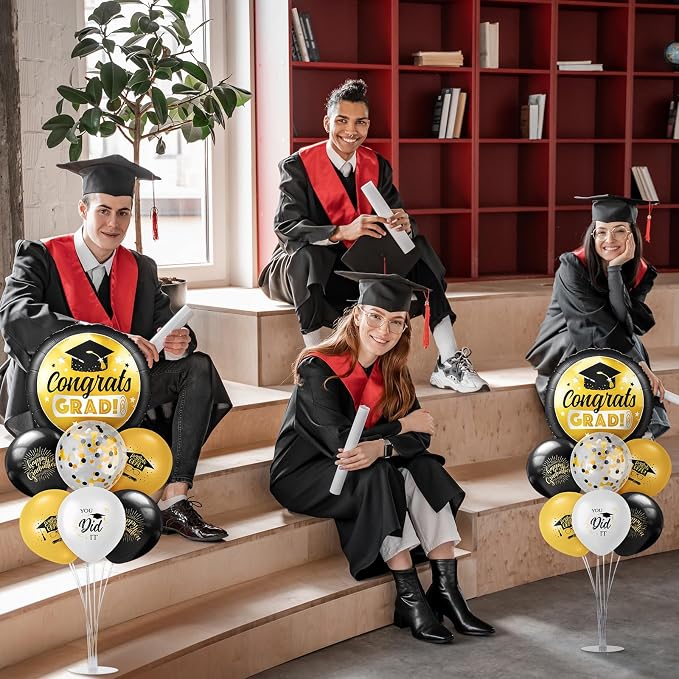Kasyat 4 Set Glod and Black 2026 Graduation Table Centerpiece Balloon Stand Kit - Image 6