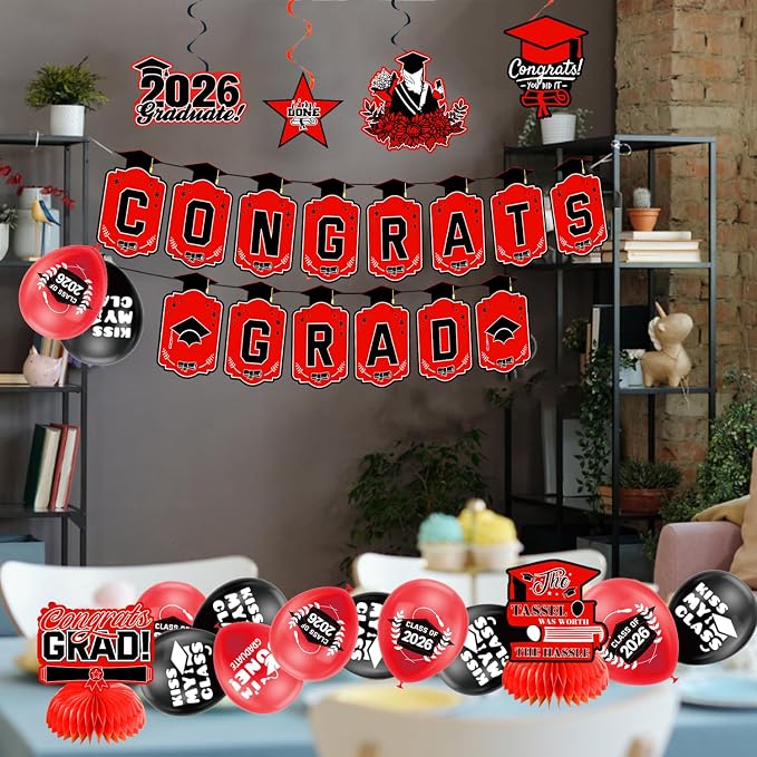 Graduation Decorations 2026 Red Themed Set - Image 8