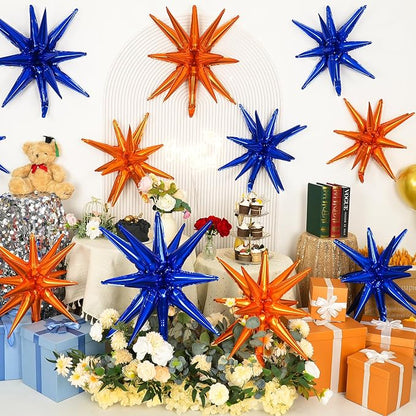 9Pcs Navy Blue and Orange Star Balloons, Large Explosion Foil Balloons - Image 5