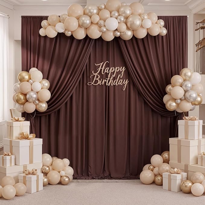 40ft x 10ft Wrinkle Free Brown Backdrop Curtains - Image 5