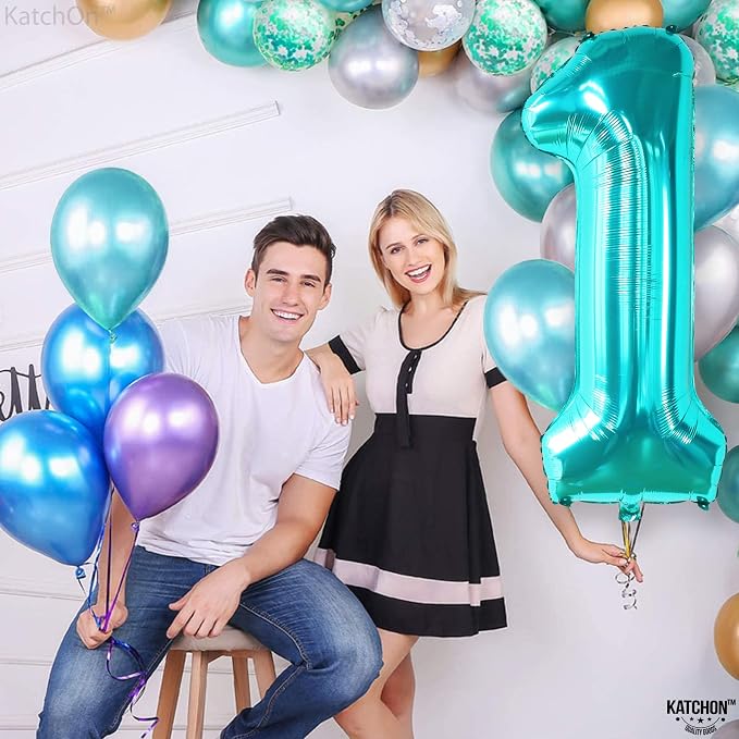 KatchOn Teal Number Balloon For Under the Sea Party Decorations 40 Inch | - Image 8