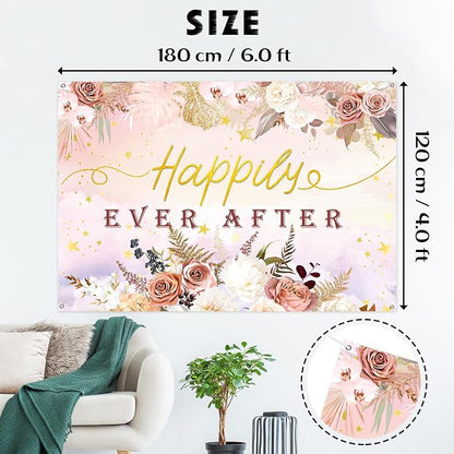 INNORU Happily Ever After Backdrop Banner, Mr & Mrs Wedding Party Photography - Image 2