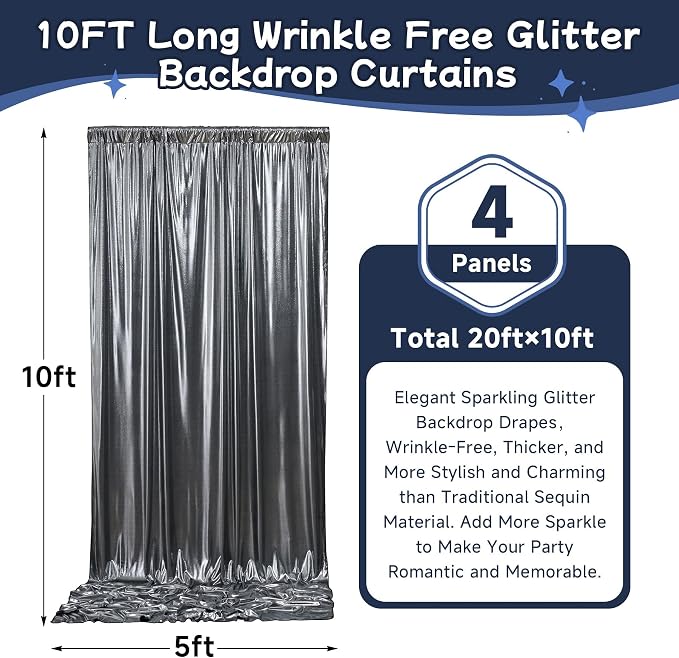 20ftx10ft Black Silver Glitter Sequin Backdrop Curtain - Image 5