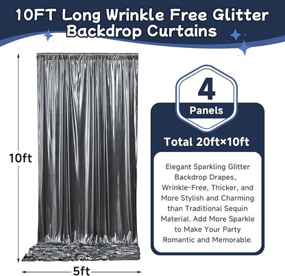 20ftx10ft Black Silver Glitter Sequin Backdrop Curtain - Image 5