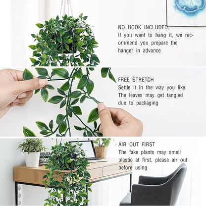 2Pcs Fake Hanging Plants with Pot Eucalyptus Leaves Fake Vines | UV Resistant - Image 4