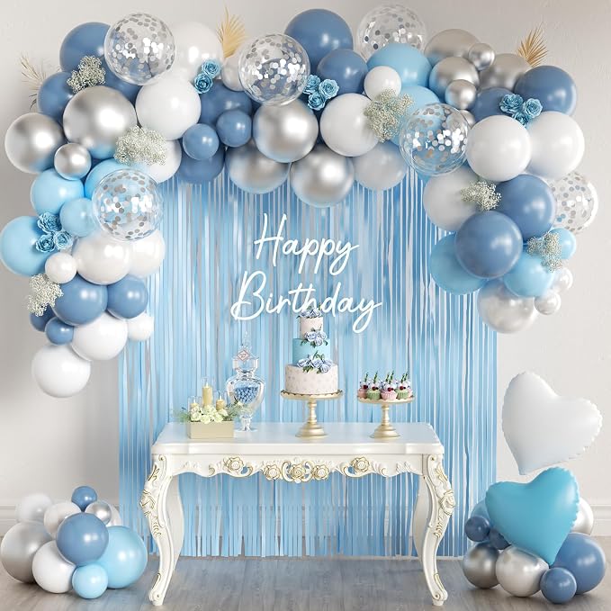157PCS Pastel Blue Silver White Balloons Garland Arch Kit by MEBAY