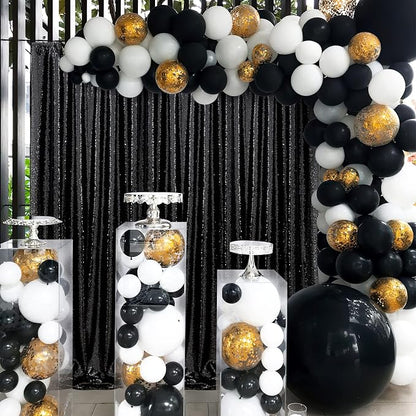 Black Sequin Backdrop Curtains 4 Pcs 2ftx8ft Glitter Shimmer Fabric | Sparkly - Image 4