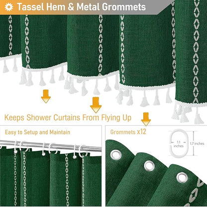 72x96 Extra Long Linen Heavy Duty Shower Curtain Set, Emerald Green | Extra - Image 5