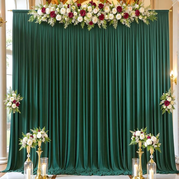 20×14 ft Hunter Green Wrinkle Free Backdrop Curtain, Soft Silky Polyester - Image 9