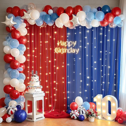 10x10ft Royal Blue Red Tulle Backdrop Curtain - Image 3