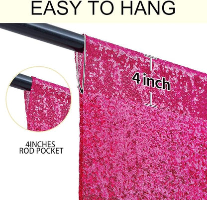 2×8FT-4PCS Fuchsia Sequin Backdrop Curtains Panels, Photography Backdrop - Image 5