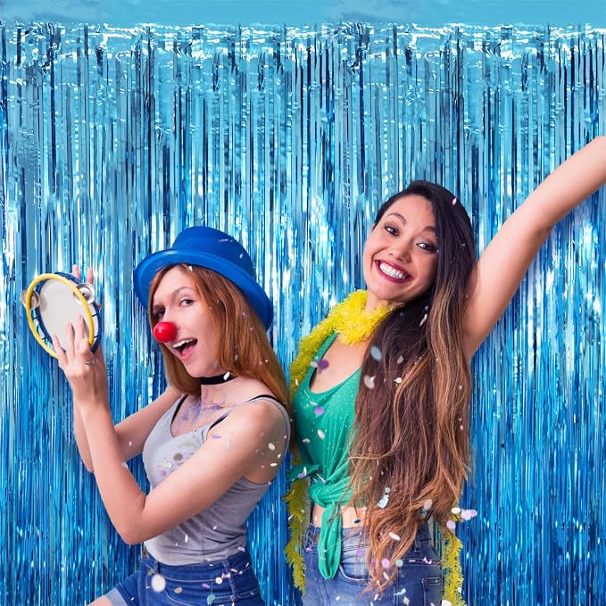 Voircoloria Light Blue Foil Fringe Backdrop Curtains, 2 Pack | Tinsel Streamers - Image 7