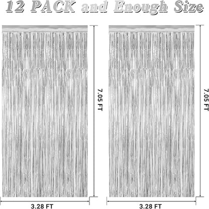 12 Pack Silver Backdrop. 3.28 FT x 7.05 FT Birthday Decorations, Metallic - Image 2
