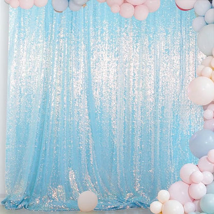 ShinyBeauty 10x10FT Iridescent Aqua Blue Sequin Backdrop Shimmer Wall Photo by ShinyBeauty