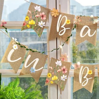 Baby in Bloom Baby Shower Burlap Banner, Flower Themed Baby Shower Decorations - Image 4