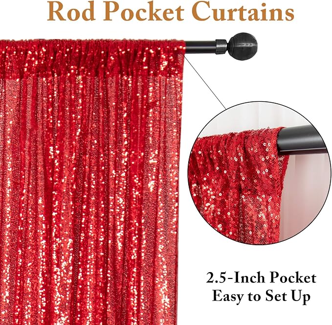 ShinyBeauty Red Sequin Backdrop 4 Panels 2x8ft - Image 2
