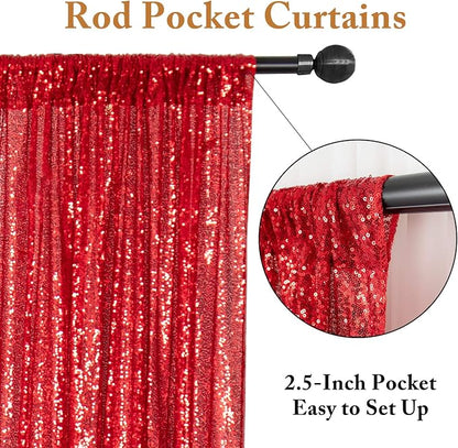 ShinyBeauty Red Sequin Backdrop 4 Panels 2x8ft - Image 2