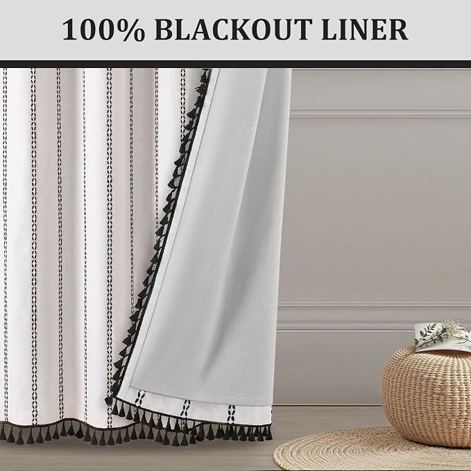 White 100% Boho Blackout Curtains 84 Inch 2 Panels - Image 6