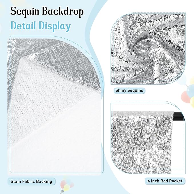 SquarePie 10x10ft Silver Sequin Backdrop, High Density Non-Transparent Glitter - Image 4
