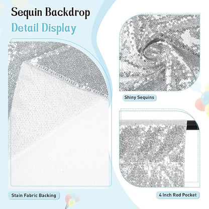 SquarePie 10x10ft Silver Sequin Backdrop, High Density Non-Transparent Glitter - Image 4