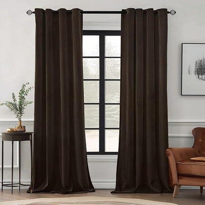 MIULEE Velvet Curtains Brown 52 x 90 Inch Length Set of 2 | Grommet Drapes by MIULEE