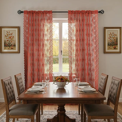 Kotile Burnt Orange Floral Lace Curtains - Image 6