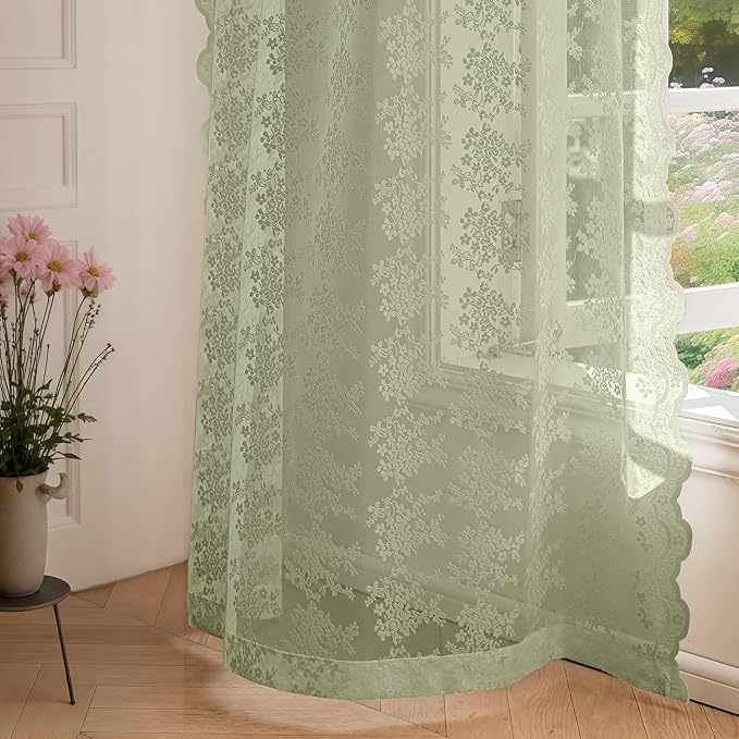 Anmao Vintage Lace Curtains 96 Inches Long 2 Panels Set, Romantic Elegant Light - Image 7