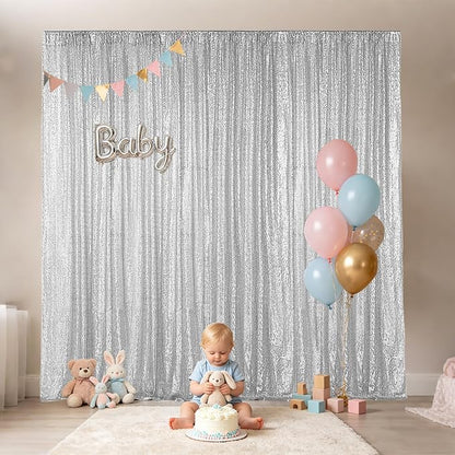 Hahuho Silver Sequin Backdrop Curtain, Party Decoration（1 Panels, 4FT x 8FT - Image 4