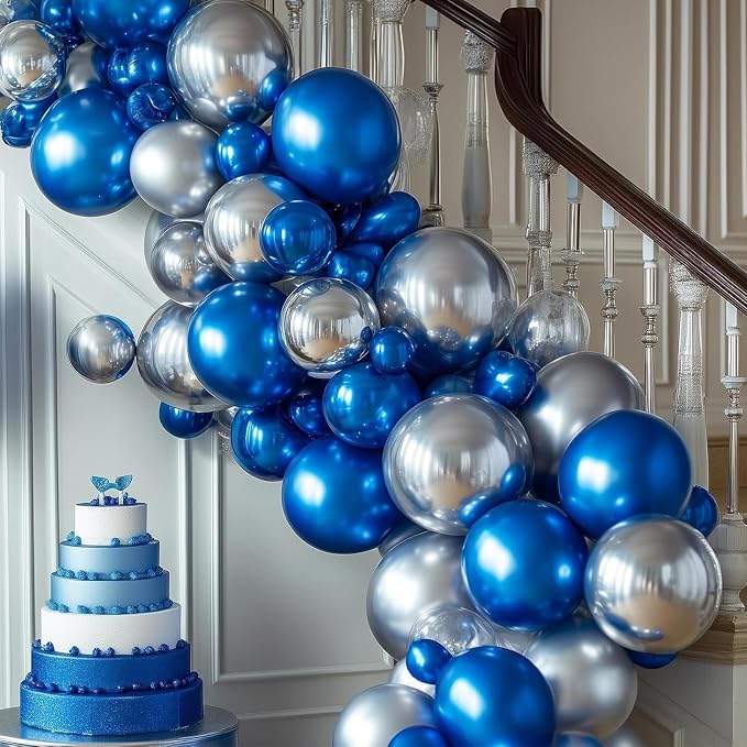 RUBFAC Metallic Silver Balloons Different Sizes Balloon Arch 154pcs | Garland - Image 8