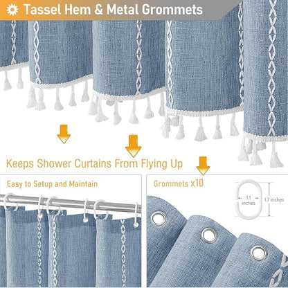 60x72 Boho Farmhouse Linen Heavy Duty Cloth Shower Curtain Set, 330GSM Linen - Image 5