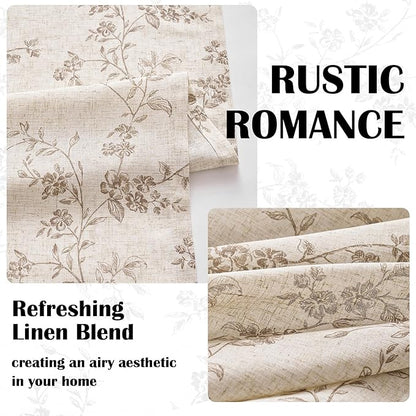 Extra Long Taupe Vintage Floral Linen Curtains Farmhouse 2 Panels | Elisa - Image 4