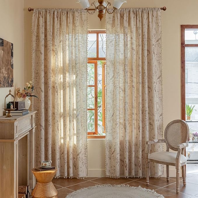 ENJOYBRIDAL Floral Curtains 84 Inches Long Farmhouse Semi Sheer Drapes Bird - Image 2