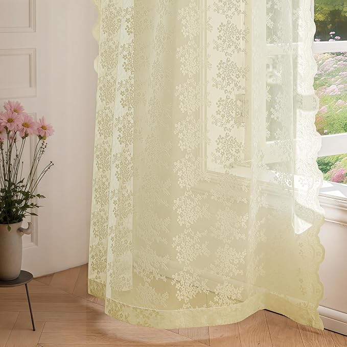 Anmao Vintage Lace Curtains 72 Inches Long 2 Panels Set, Romantic Elegant Light - Image 8