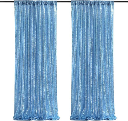 Light Blue Sequin Backdrop Curtains, 2 Panels 2FTx8FT Glitter Curtain Backdrop by SoarDream