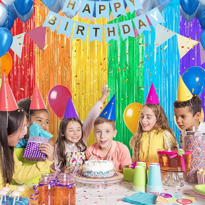 Crosize 2 Pack Rainbow Party Streamers Backdrop, 3.3 x 9.9 ft | Tinsel Foil - Image 4