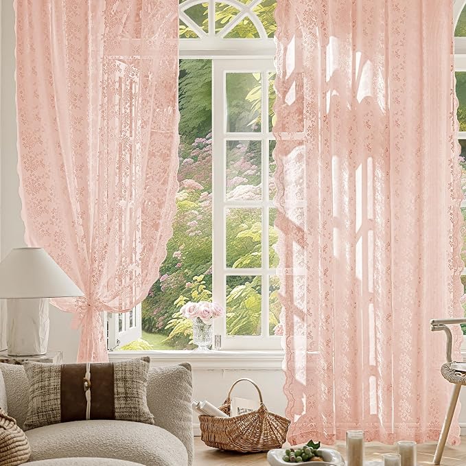 Anmao Vintage Lace Curtains 63 Inches Long 2 Panels Set, Romantic Elegant Light - Image 5