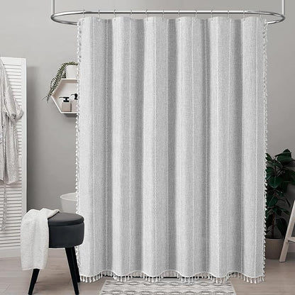 72 x 80 Boho Linen Heavy Duty Cloth Shower Curtain Set, 330GSM Linen Blend - Image 6