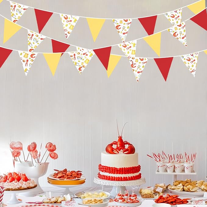 32Ft Crawfish Boil Party Decorations Red Yellow Beer Crawfish Pennant Banner - Image 4