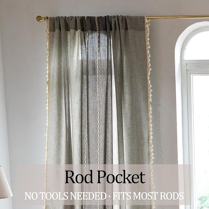 Sutuo Home Boho Curtains for Kitchen Nursery Room, Semi Blackout Linen - Image 6