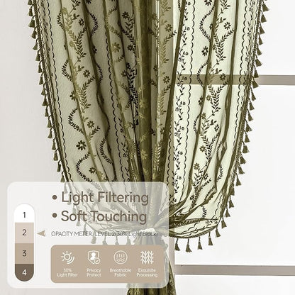 WAZZIO Boho Lace Curtains 2 Panels 84 Inch -Victorian Sheer Panel Drape French - Image 6