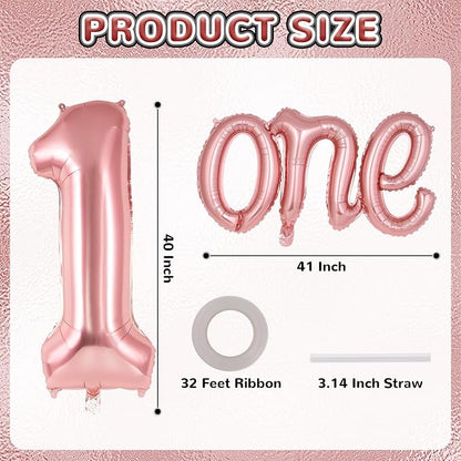 2 Pcs One Balloon Set, 40 Inch Number 1 Balloon and 41 Inch Script Letter One - Image 2