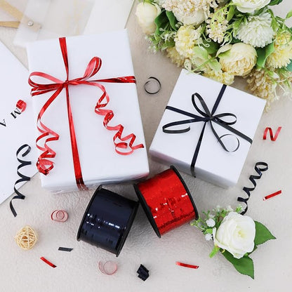 BEISHIDA 2 Pack 100 Yards Red Black Curling Crimped Glitter Ribbon Balloon - Image 6