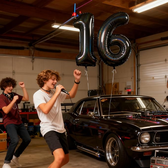 Jonhamwelbor 40 Inch Laser Black 16 Balloon Numbers Foil Mylar Giant Balloon - Image 6