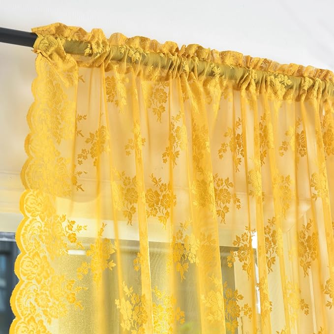 Kotile Yellow Gold Lace Curtains - Image 3