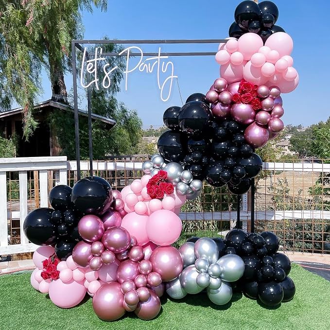 148Pcs Pink and Black Balloons Garland Arch Kit - Image 4