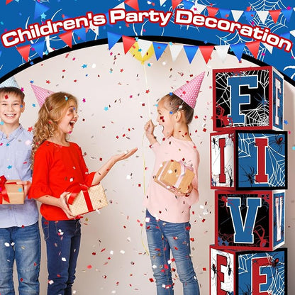 Feifeiya 4 Pcs Spider 5th Birthday Decoration Spider Theme Balloon Boxes "Five" - Image 2